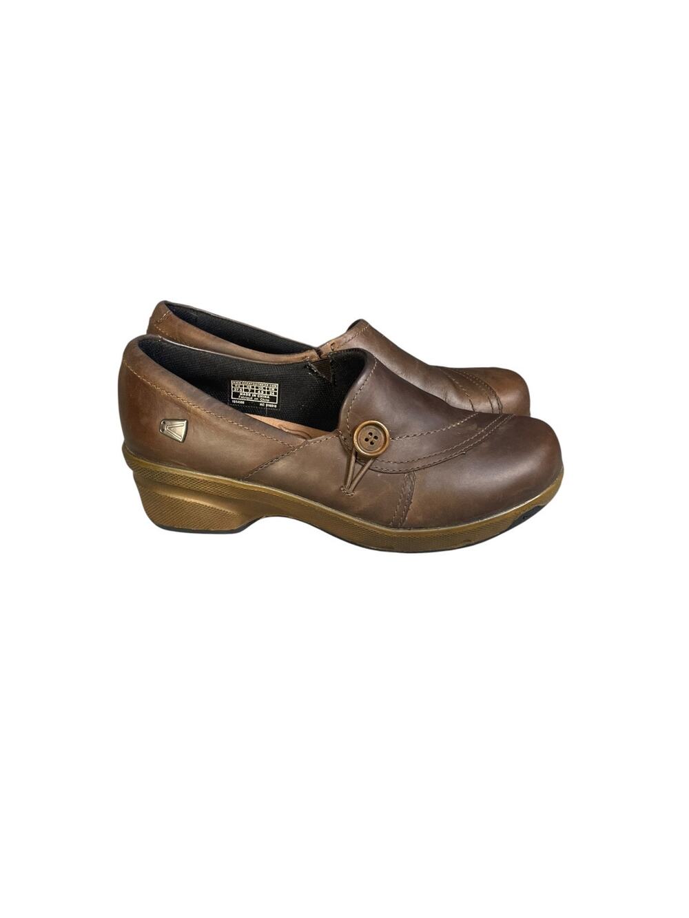 Keen Women’s Mora Button Brown Leather Mules Size-7